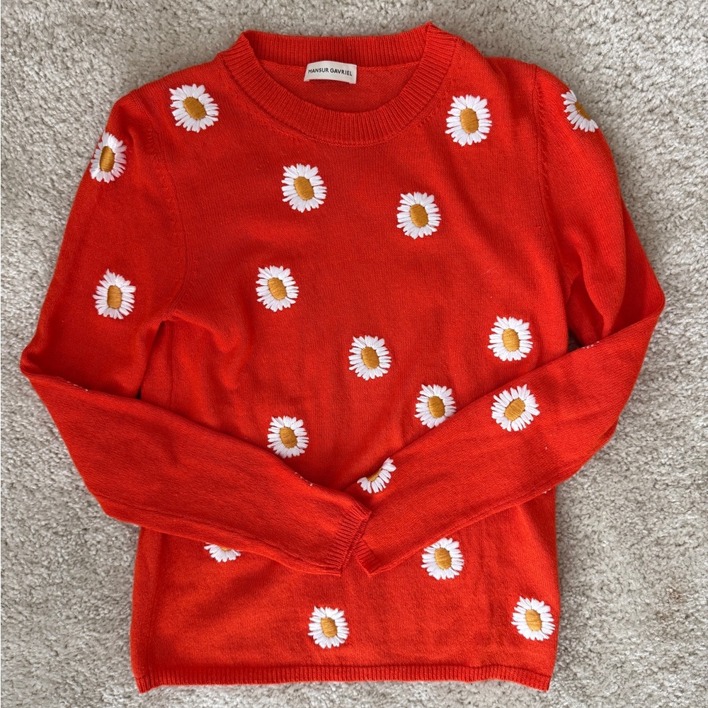 Mansur Gavriel Coral Orange Daisy Sweater XS - Picture 3 of 7